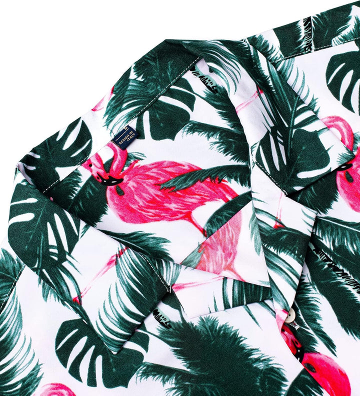 J.VER Herren Hawaiihemd Kurzarm Party Hemd Casual Flamingo Floral Strandhemd Bügelfrei Button Down K
