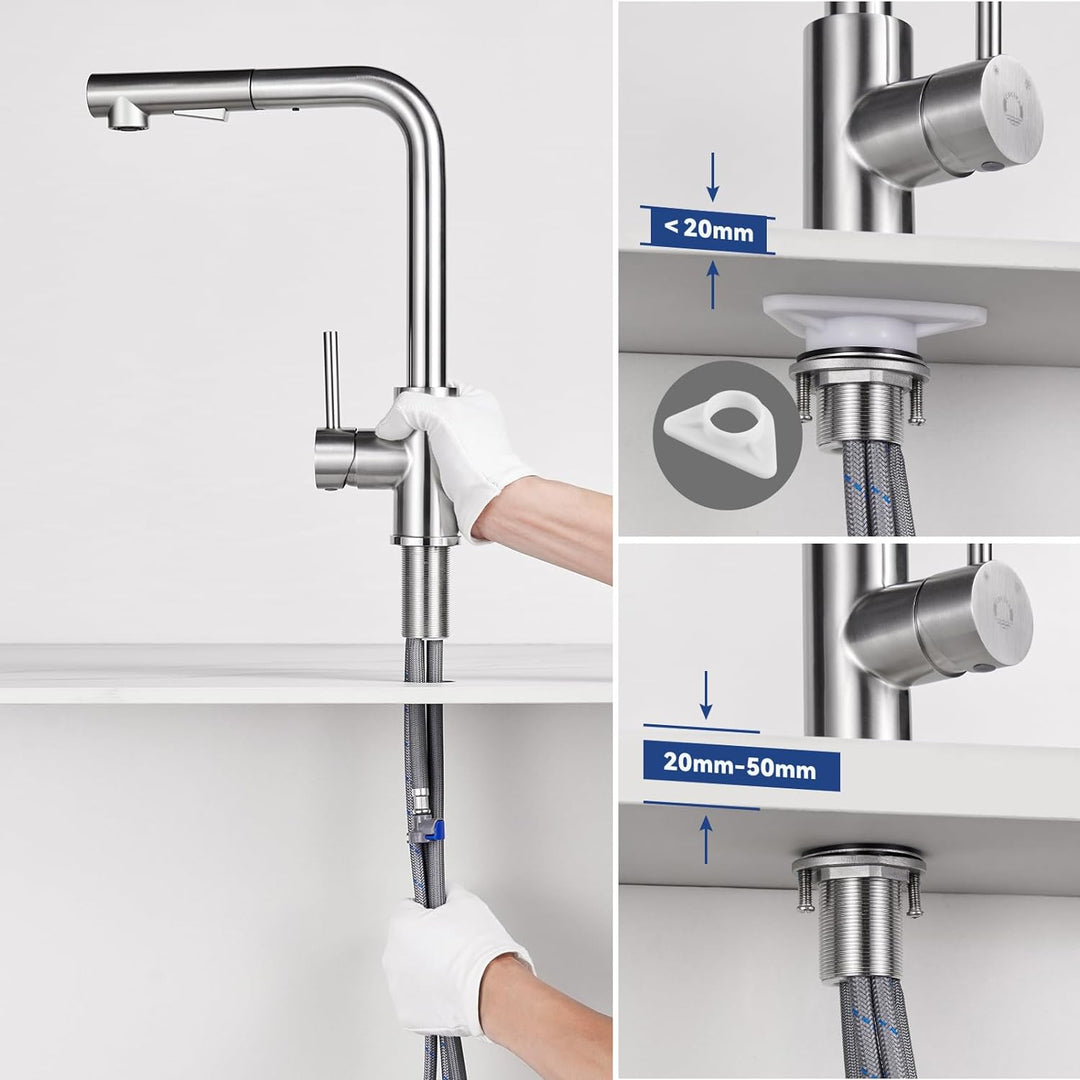 Niederdruck Armatur Küche Ausziehbar CECIPA, Wasserhahn Küche 3 Anschlüsse, Küchenarmatur Niederdruc