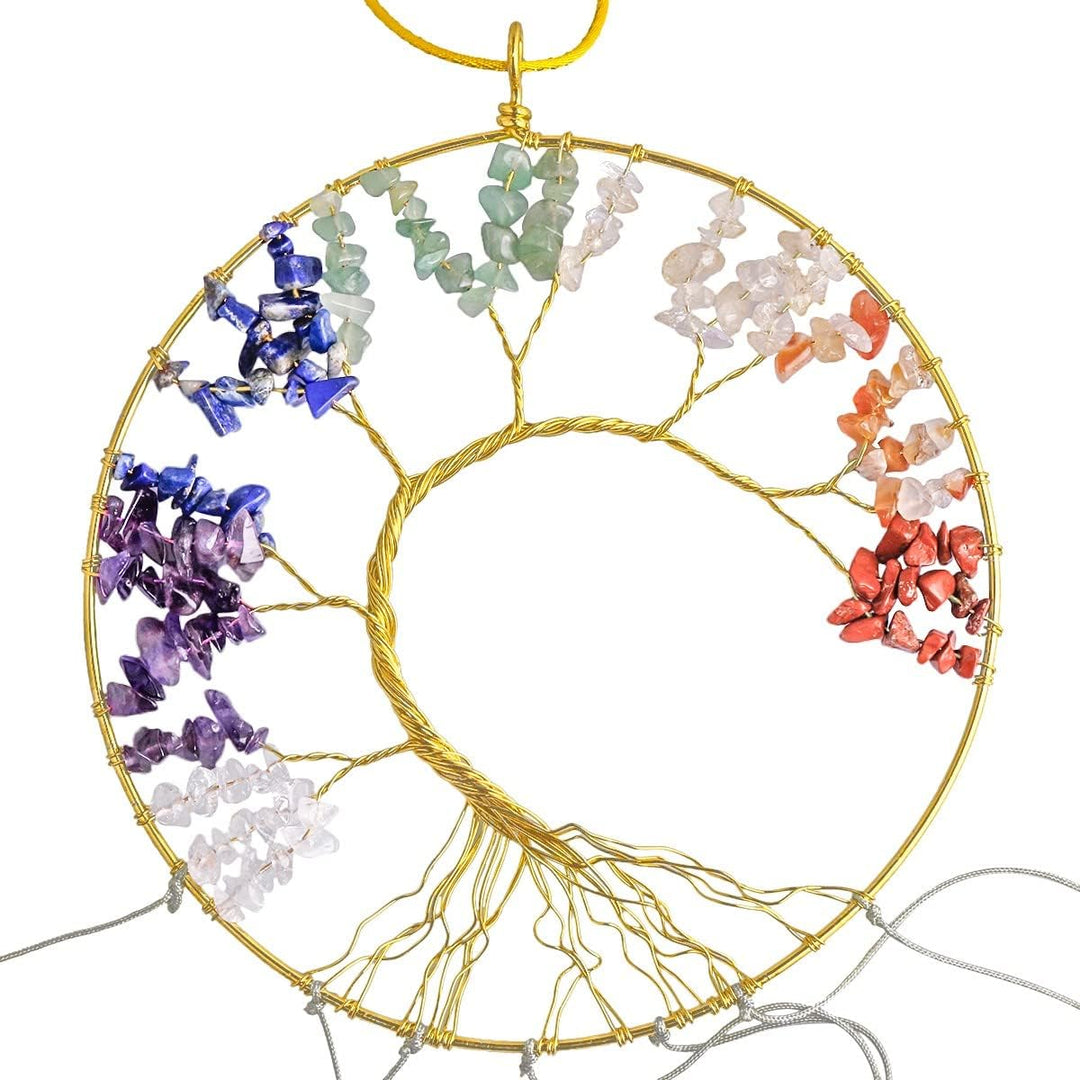 KYEYGWO 7 Chakra Stein Baum des Lebens Hängen Deko, Heilung Kristall Wand Hängende Ornament Achat Sc