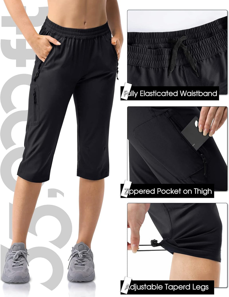 33,000ft Damen 3/4 Hose Capri Wanderhose Stretch Leichte Radhose Taschen Sommer Outdoor Golf Hose 34