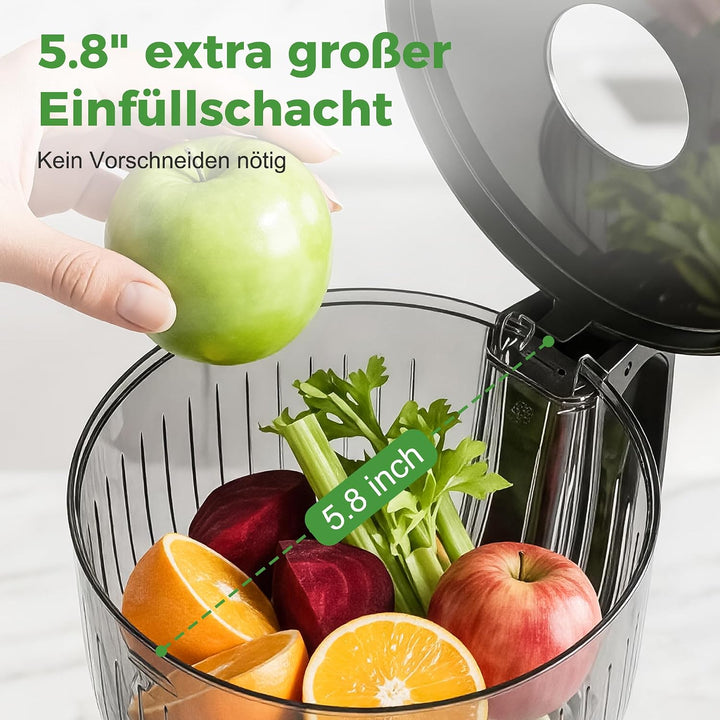 YASHE Entsafter, 300W Slow Juicer mit 148 mm Extra Grossem Einfüllschacht für ganze Früchte & Gemüse