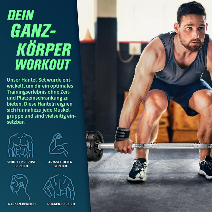 RE:SPORT 2 in 1 Hanteln Set 15-60kg | Hantelset Gusseisen verstellbar | Kurzhantel &amp; Langhantel | St
