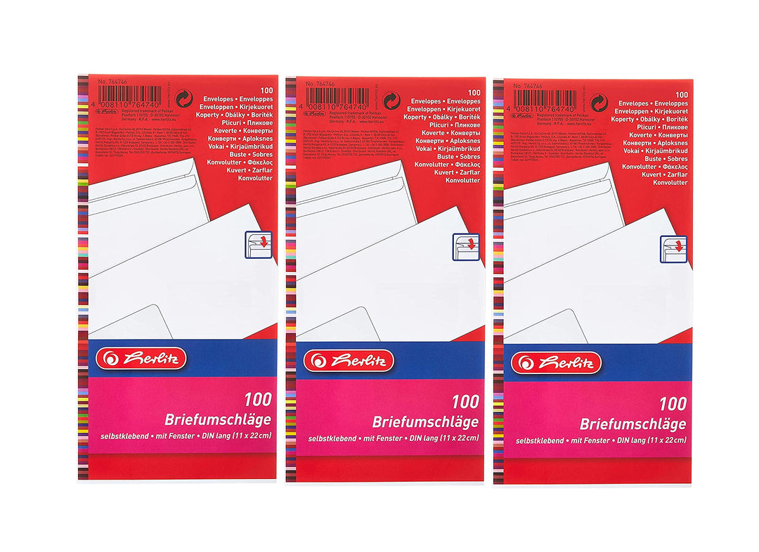 Herlitz Briefumschlag DIN Lang Selbstklebend, 100 Stück mit Innendruck in Folienpackung, eingeschwei