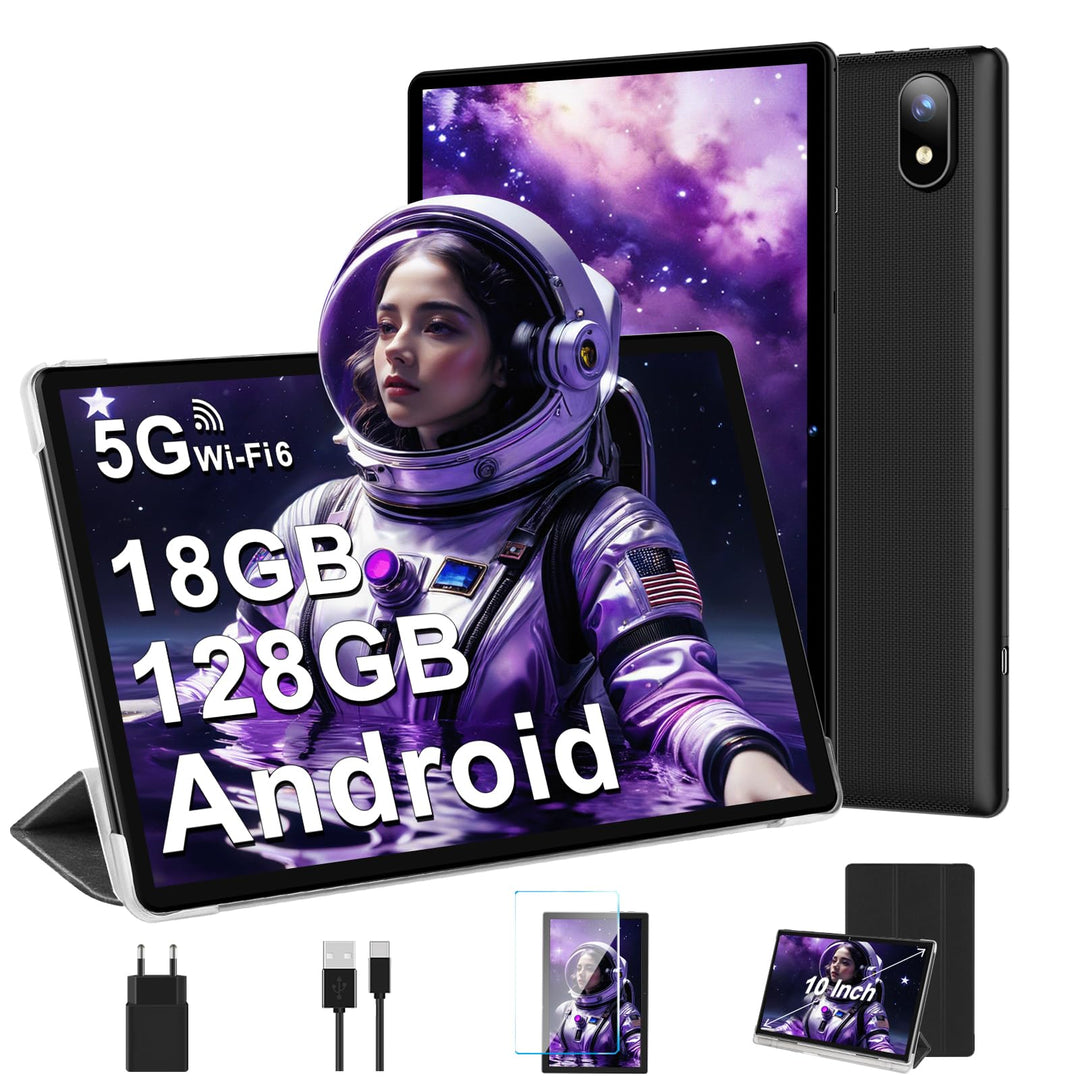 DMOAO Tablet 10 Zoll Android 14 mit 5G WLAN 6, 18 GB RAM + 128 GB ROM(TF 1TB), Widevine L1, Octa-Cor