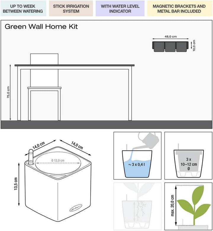 LECHUZA CUBE Glossy Green Wall Home Kit weiss-highgloss 13523 48x14x10 cm Weiss-highgloss, 48x14x10