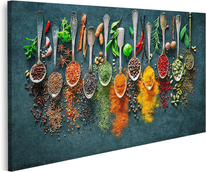 islandburner Bild auf Leinwand Bunte Verschiedene Kräuter Gewürze Kochen Dunkler Hintergrund Bilder