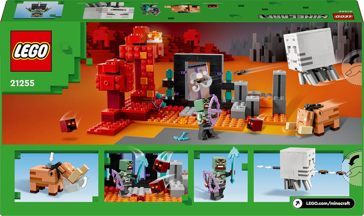 LEGO Minecraft Hinterhalt am Netherportal, Gaming-Spielzeug im Nether für Kinder mit Kampfszenen und