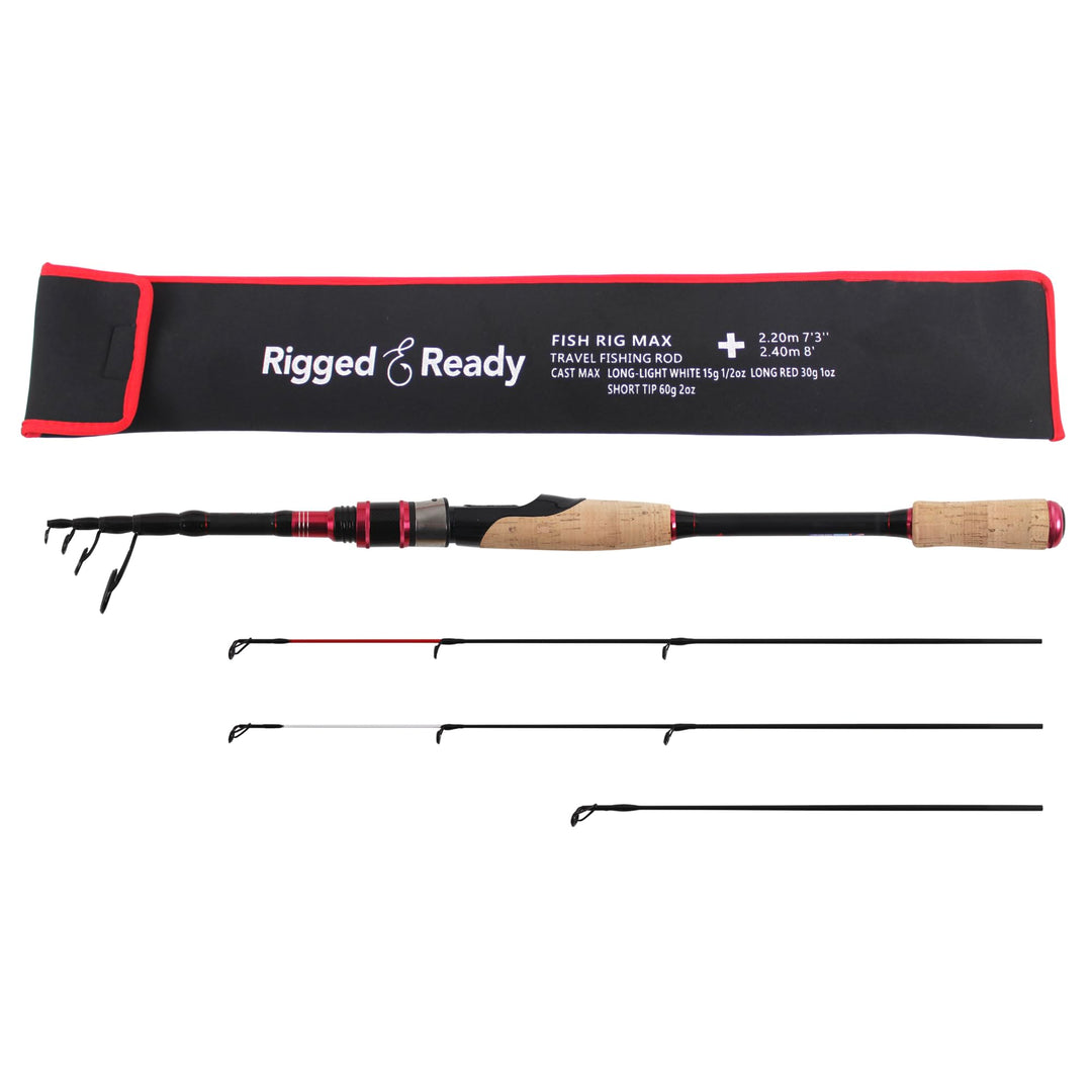 Rigged and Ready Fish Rig Max Tele Angelrute Die einzige Spin-Baitcast Teleskoprute der Welt 240 & 2