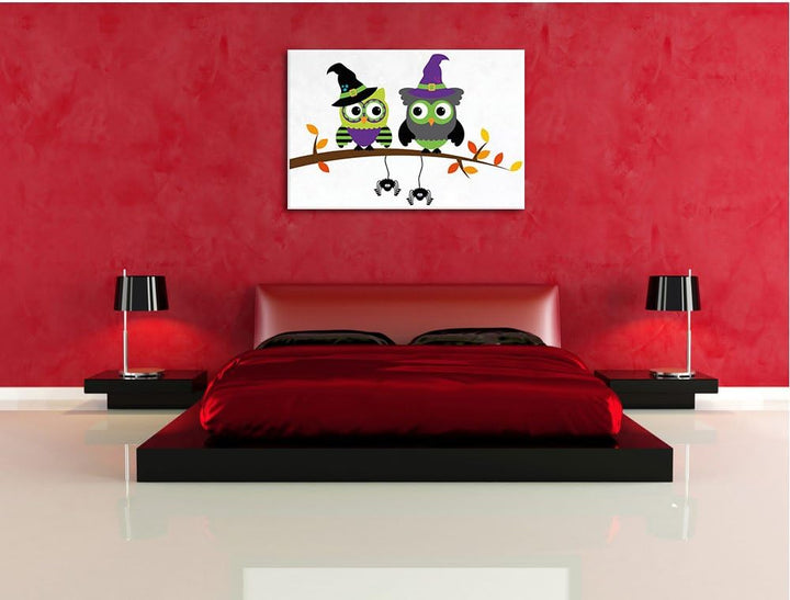 Pixxprint Hexen Eulen als Leinwandbild/Grösse: 100x70 / Wandbild/Kunstdruck/fertig bespannt, 100x70