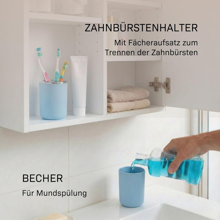Badezimmer Set 6-teilig, Badaccessoires Komplettset Kunststoff, WC Garnitur mit Klobürste, Mülleimer
