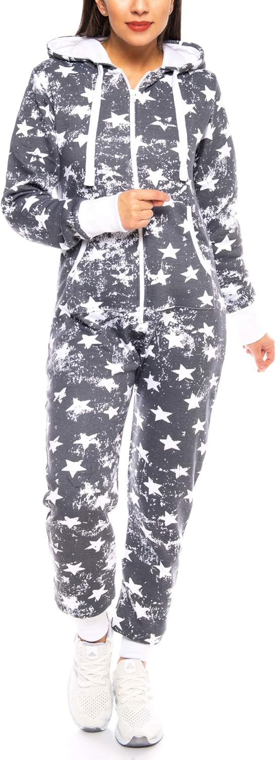 Crazy Age Jumpsuit Strampler Ganzkörperanzug Overall Sternen Kuschelig Warm XS Anthrazit, XS Anthraz