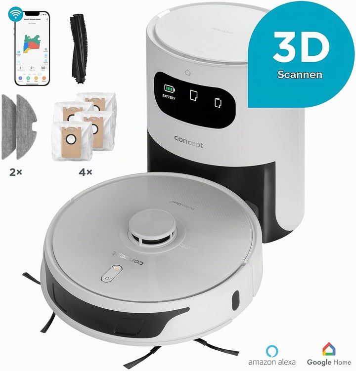 Concept VR3450 Roboterstaubsauger mit Wischmopp 2in1 Perfect CLEAN Laser 3D, Weiss