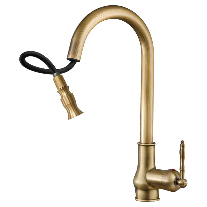 NIUKO Retro Küchenarmatur Ausziehbar, Wasserhahn Küche Messing Antik, Einhebel 360°Drehbar Spültisch