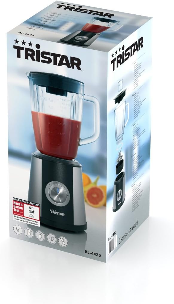 Tristar BL-4430 Blender – Inhalt: 1,5 Liter - Edelstahlgehäuse, Schwarz