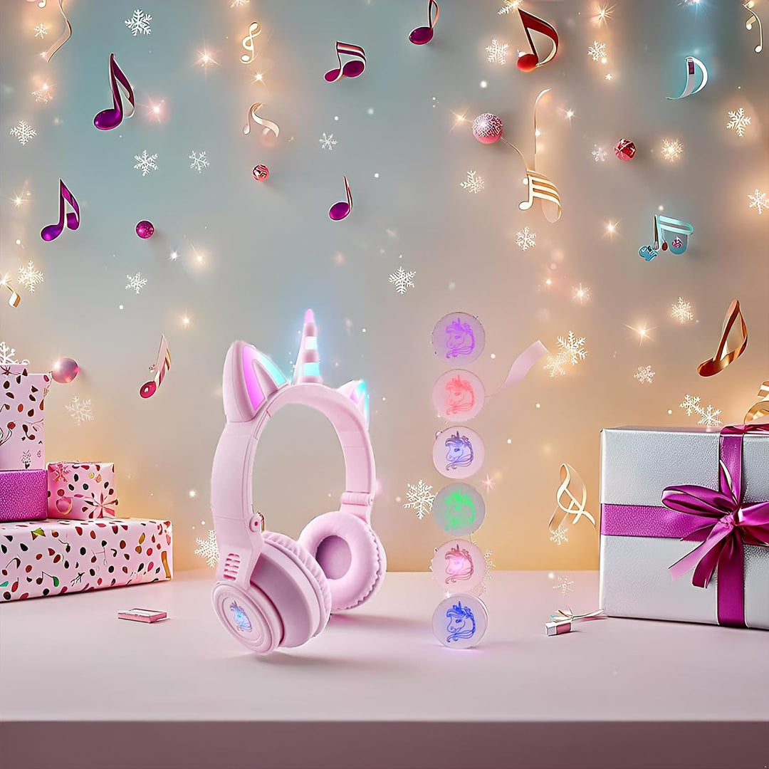 Einhorn Kopfhörer Bluetooth, Kabellos Over-Ear Headset mit LED-Beleuchtung, Stereo Sound, Mikrofon.