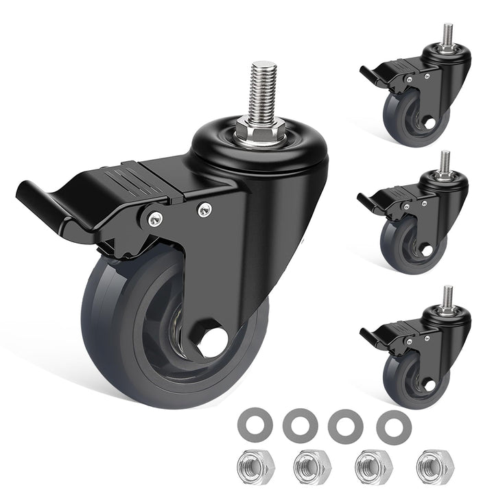 IQWTU Lenkrollen 75MM mit Bremse, 4 Stück Möbelrollen mit M10 x 1,5 x 30mm Schraube, Schwerlastrolle