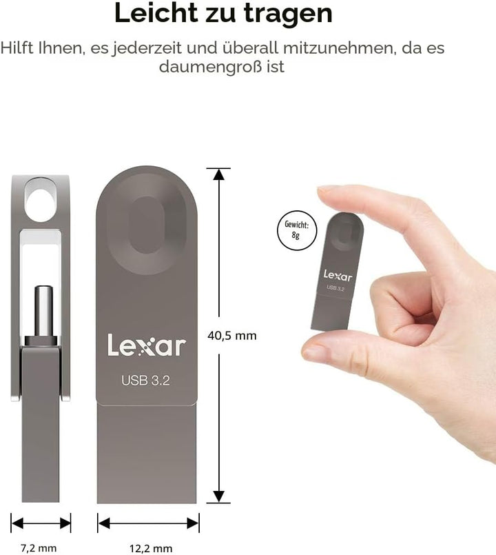 Lexar USB-Stick 3.2 128 GB, Gen 1, USB C & USB A, Lesegeschwindigkeit bis zu 100 MB/s, unterstützt O
