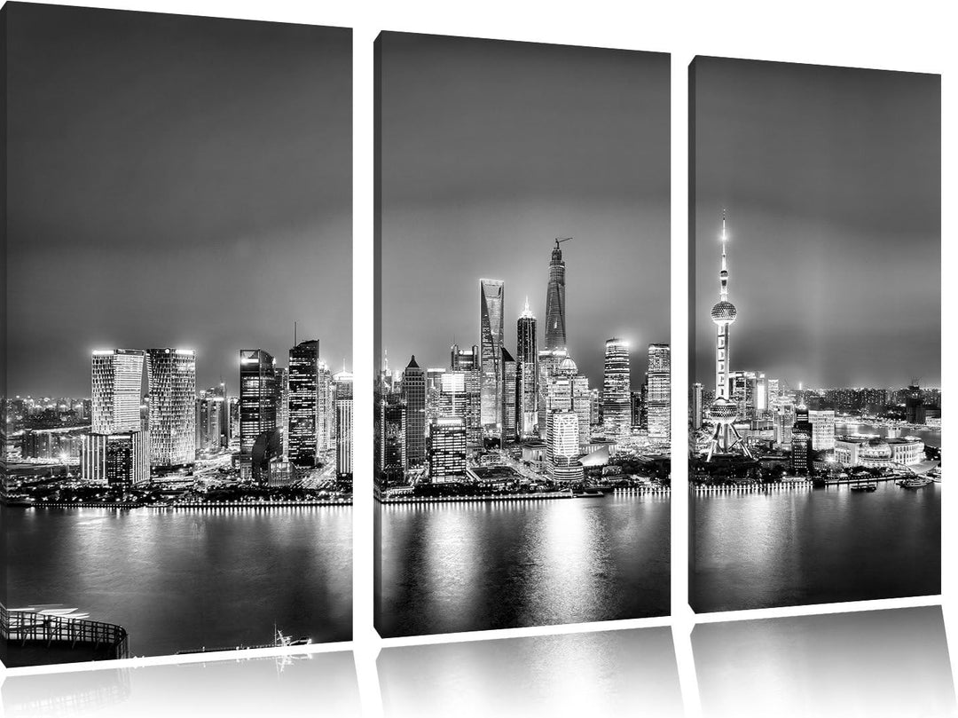 Pixxprint Shanghai Skyline als Leinwandbild/Grösse: 3 Teilig (120x80 cm) cm/Wandbild/Kunstdruck/fert