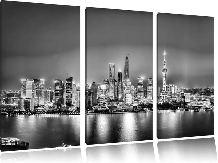 Pixxprint Shanghai Skyline als Leinwandbild/Grösse: 3 Teilig (120x80 cm) cm/Wandbild/Kunstdruck/fert