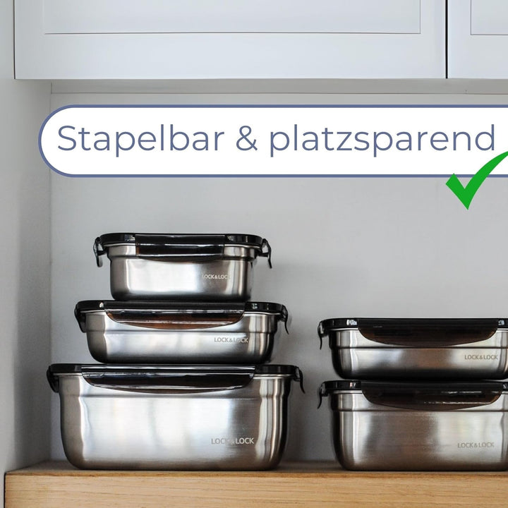 LocknLock Edelstahl Vorratsdose mit Deckel, 1,9 L, 225 × 160 × 85 mm, BPA-Frei, Spülmaschinengeeigne