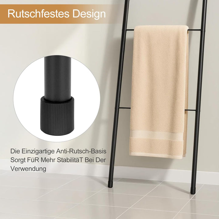 Industrie Design Handtuchhalter Stehend aus Metall 4-stöckige Handtuchleiter mit Rostfreier Schwarz