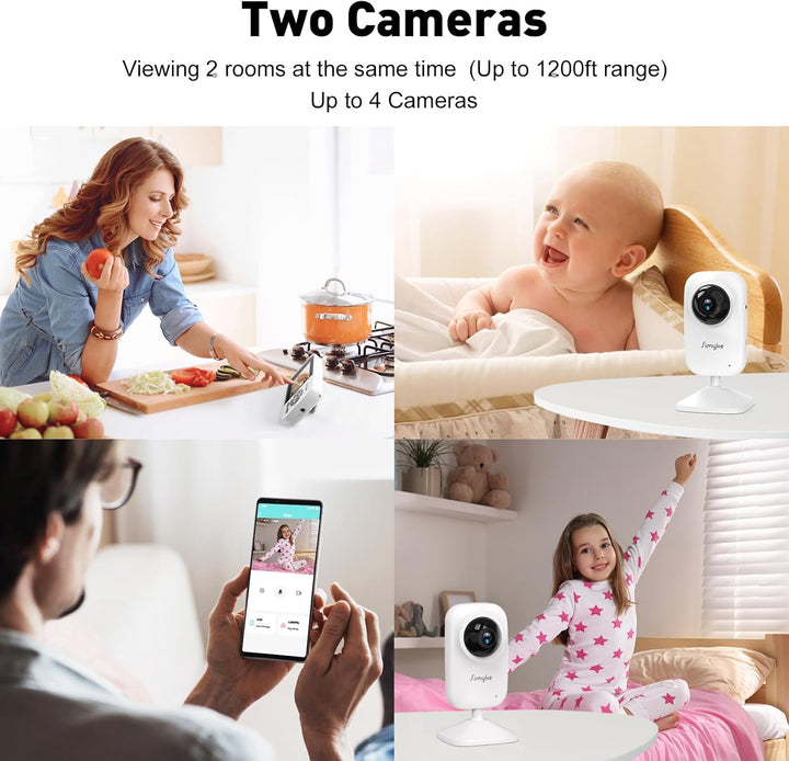 Simyke Smart Baby Monitor mit 2 Kameras und Audio 2.8'' Bildschirm WLAN ON/Off Switch Vision 2-Wege-