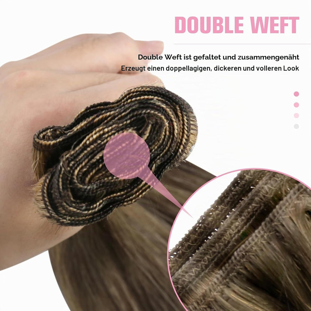 YoungSee Echthaar Tressen Dunkelbraun Tressen Extensions Echthaar Braun Blond Tressen Echthaar 40cm