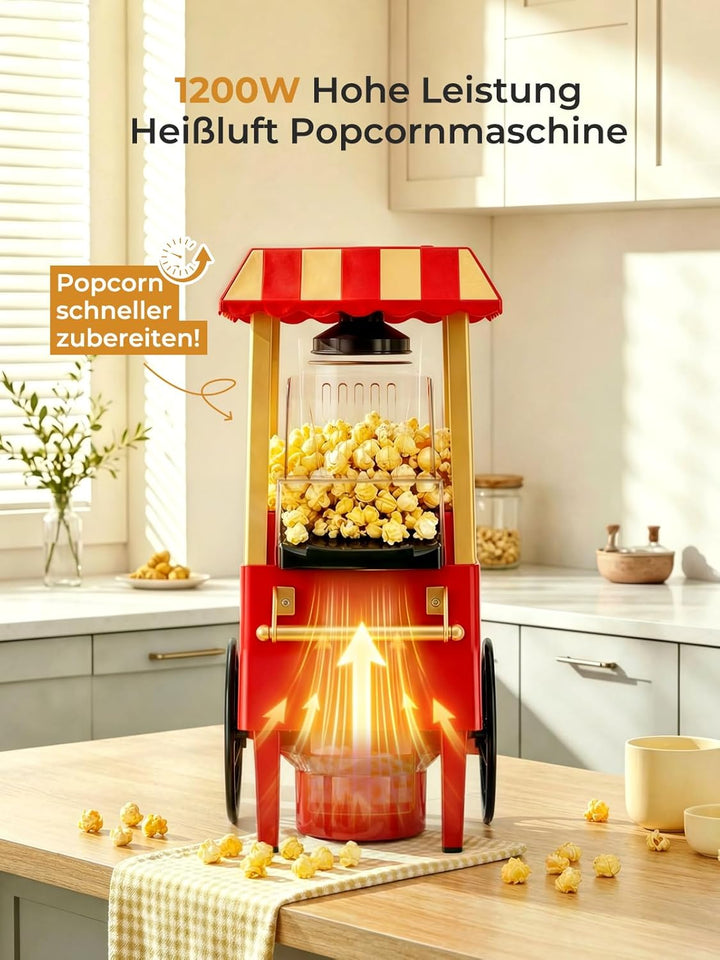 3,5L Popcornmaschine, HOUSNAT 1200W Heissluft Popcorn Maschine, Fettarme Ölfreie Popcorn Snack, Popc