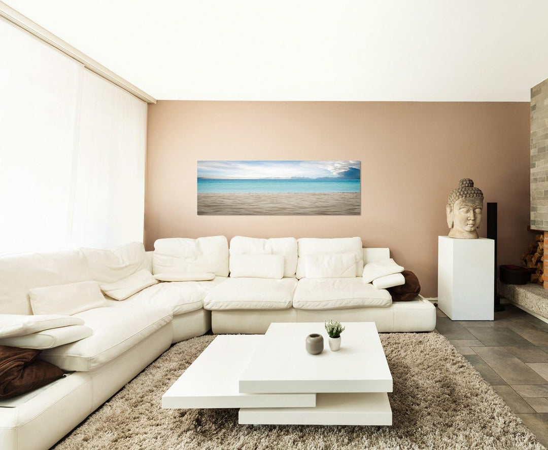 Paul Sinus Art Panoramabild auf Leinwand und Keilrahmen 120x40cm Thailand Strand Meer Wolkenschleier