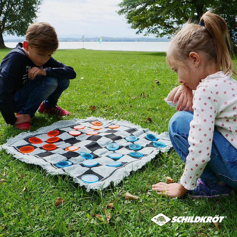 Schildkröt® Spielteppich 3 in 1 Spielfeld, XXL Dame, Tic Tac Toe und 4 Gewinnt, mit 24 Spielsteinen,