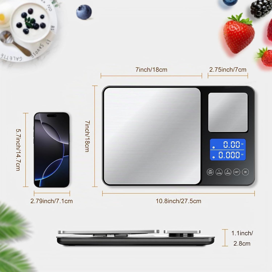 BRICH küchenwaage digital mit Dualer Plattform – 500g/0,01g &amp; 15kg/1g Präzision, Summierfunktion, 7