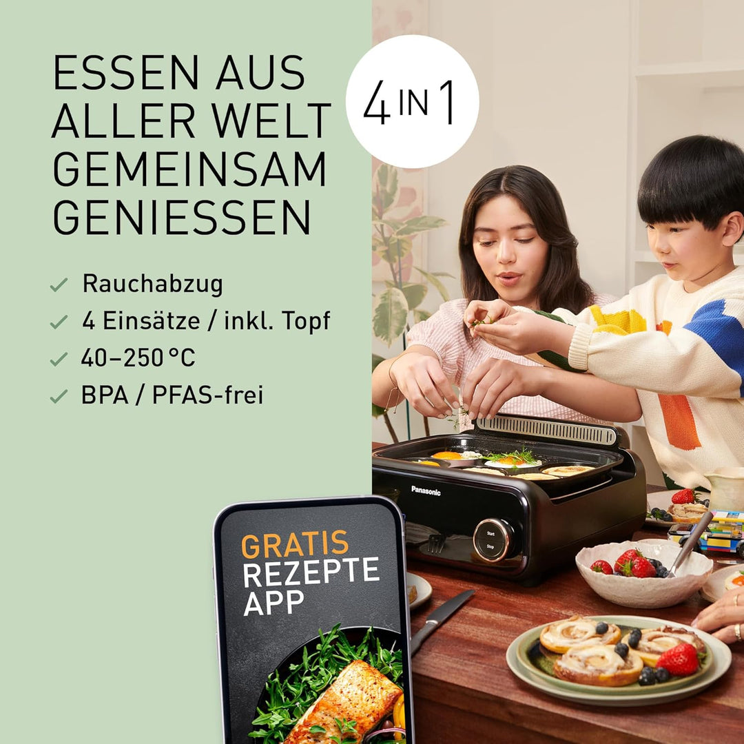 Panasonic NF-GM400KXE 4-in-1 Elektro-Multikocher, Elektro Tischgrill, Braten, Slow Cook, BBQ, Dämpfe