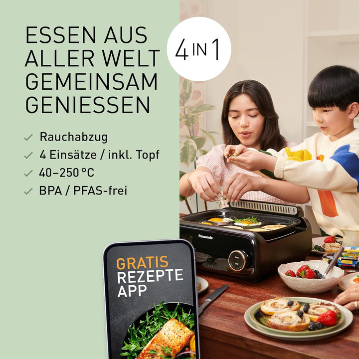 Panasonic NF-GM400KXE 4-in-1 Elektro-Multikocher, Elektro Tischgrill, Braten, Slow Cook, BBQ, Dämpfe