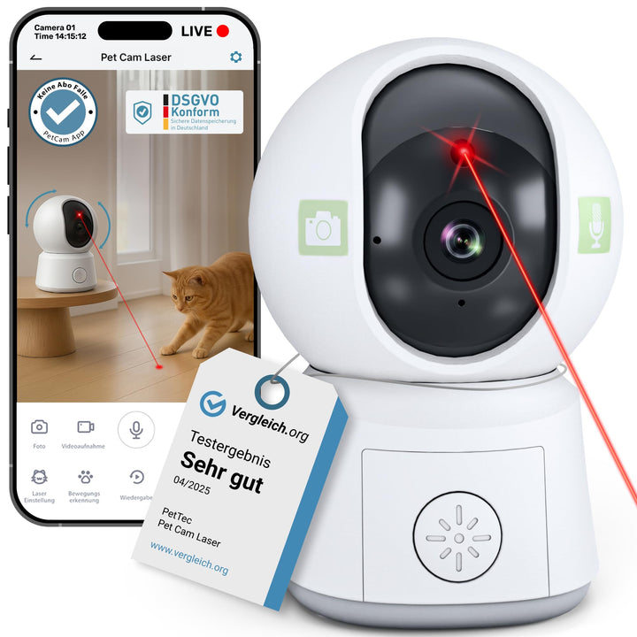 PetTec® Pet Cam Laser - Haustierkamera mit App [OHNE ABO-Falle] - Katzen Kamera Zuhause mit Bewegung