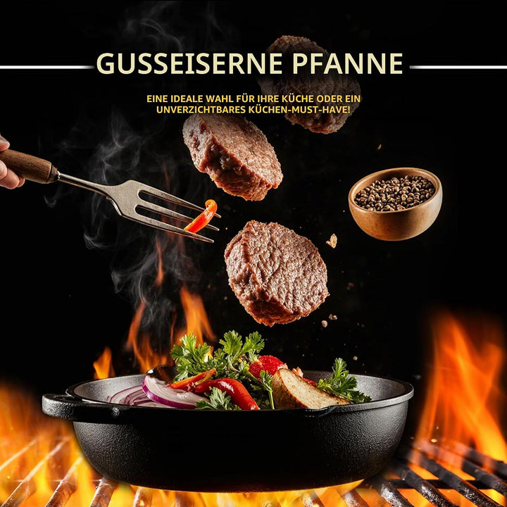 KICHLY Vorgewürzt Gusseisen Skillet 12 Zoll, Safe Grill Kochgeschirr für den Innen- und Aussenbereic