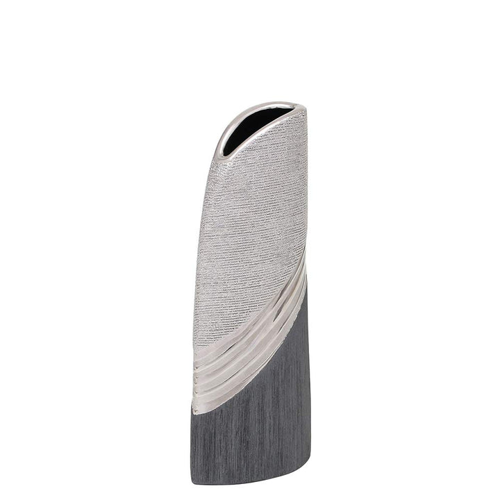 Dekohelden24 Edle Moderne Deko Designer Keramik Vase in Silber-grau hoch, Silbergrau, 25 cm Vase hoc
