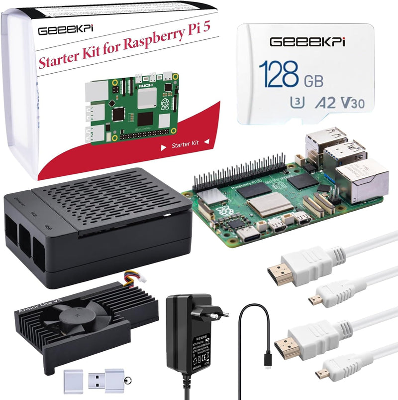 GeeekPi Raspberry Pi 5 8GB Starter Kit mit 64GB SD Karte, Raspberry Pi 5 Gehäuse mit PWM Active Cool