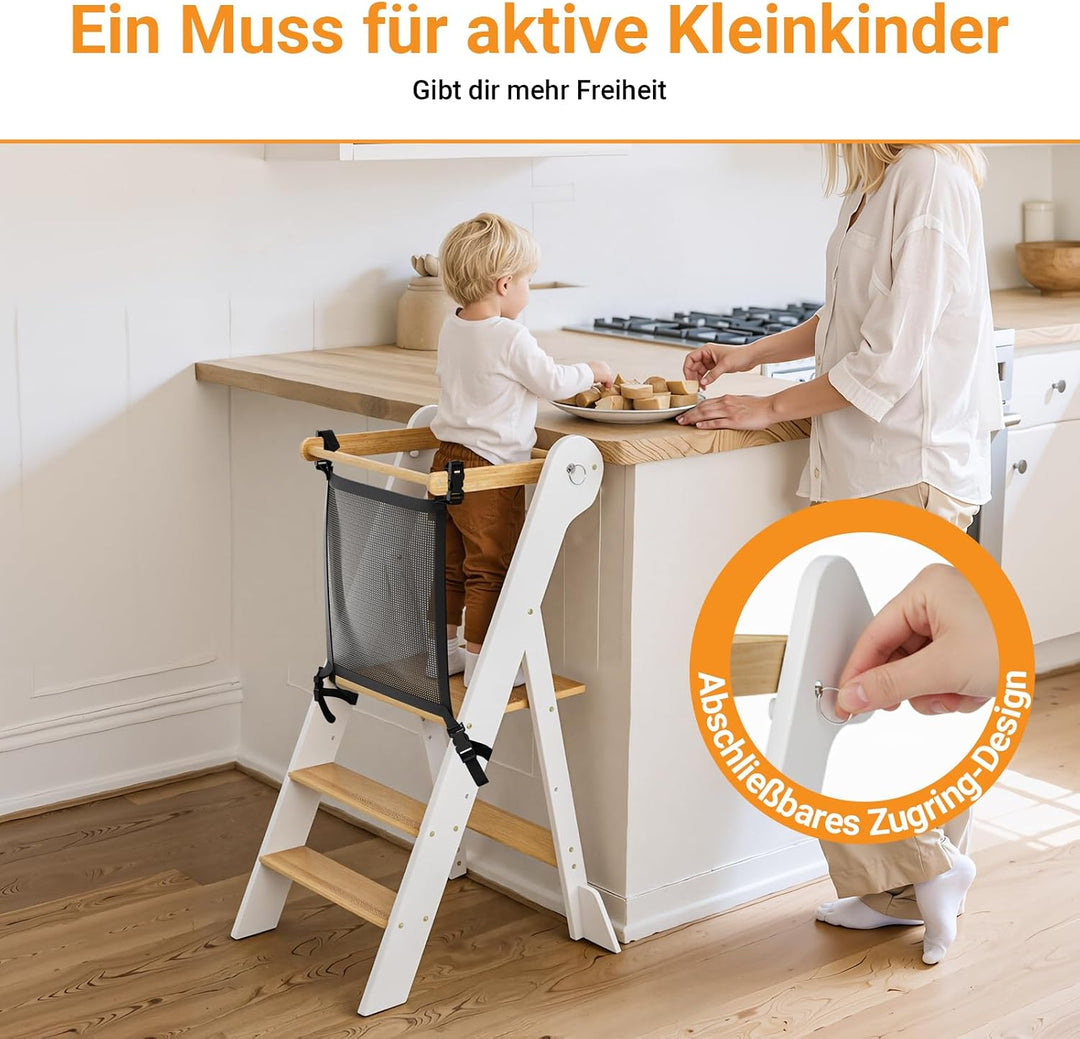 COSYLAND Montessori Lernturm ab 1 Jahr klappbar – Höhenverstellbarer Kinder Lernturm | Faltbarer Mon