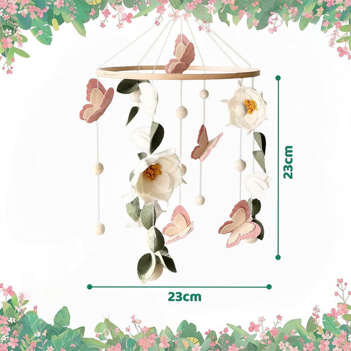 Hängedeko Blumen & Schmetterlinge aus Filz, Boho Mobile Deko mit Holzring, Wand- & Fensterdekoration