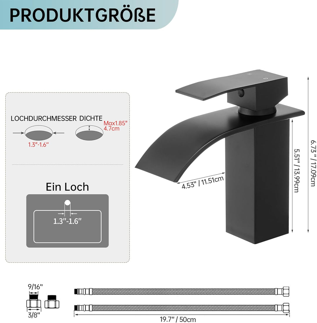 Fransiton Wasserhahn Bad, Wasserfall Waschtischarmatur für Badezimmer, Einhebel-Mischbatterie für Ka