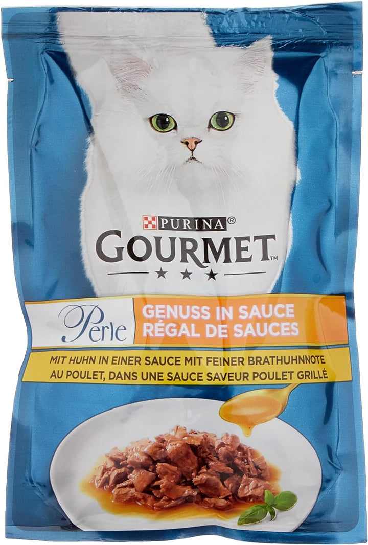PURINA Gourmet Perle Genuss in Gelee Katzenfutter nass mit Huhn &amp; feiner Brathuhnnote 26er Pack (26