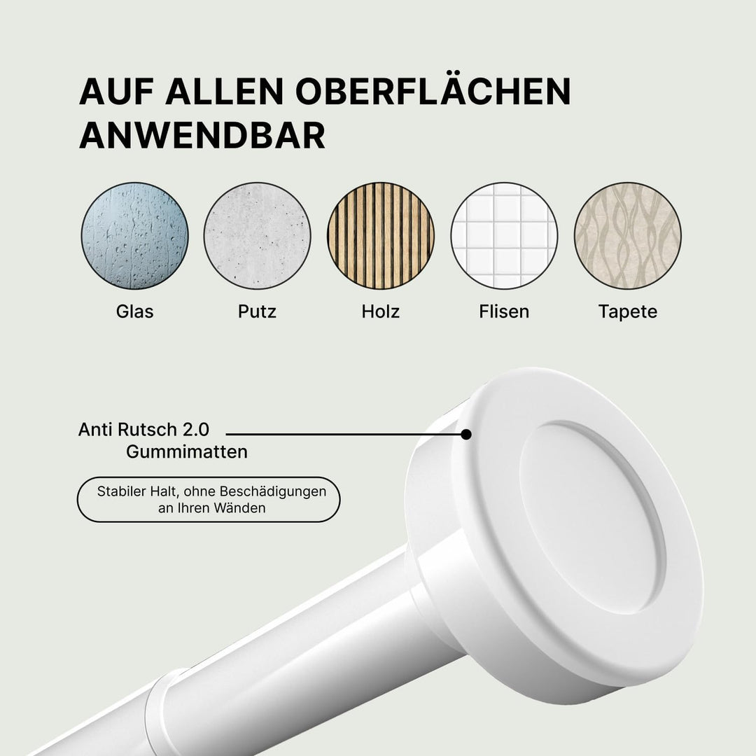 Vorhangstange Klemmstange - Weiss, Ø 25 mm, 1Stück - Gardinenstange ohne Bohren - Teleskopstange zum