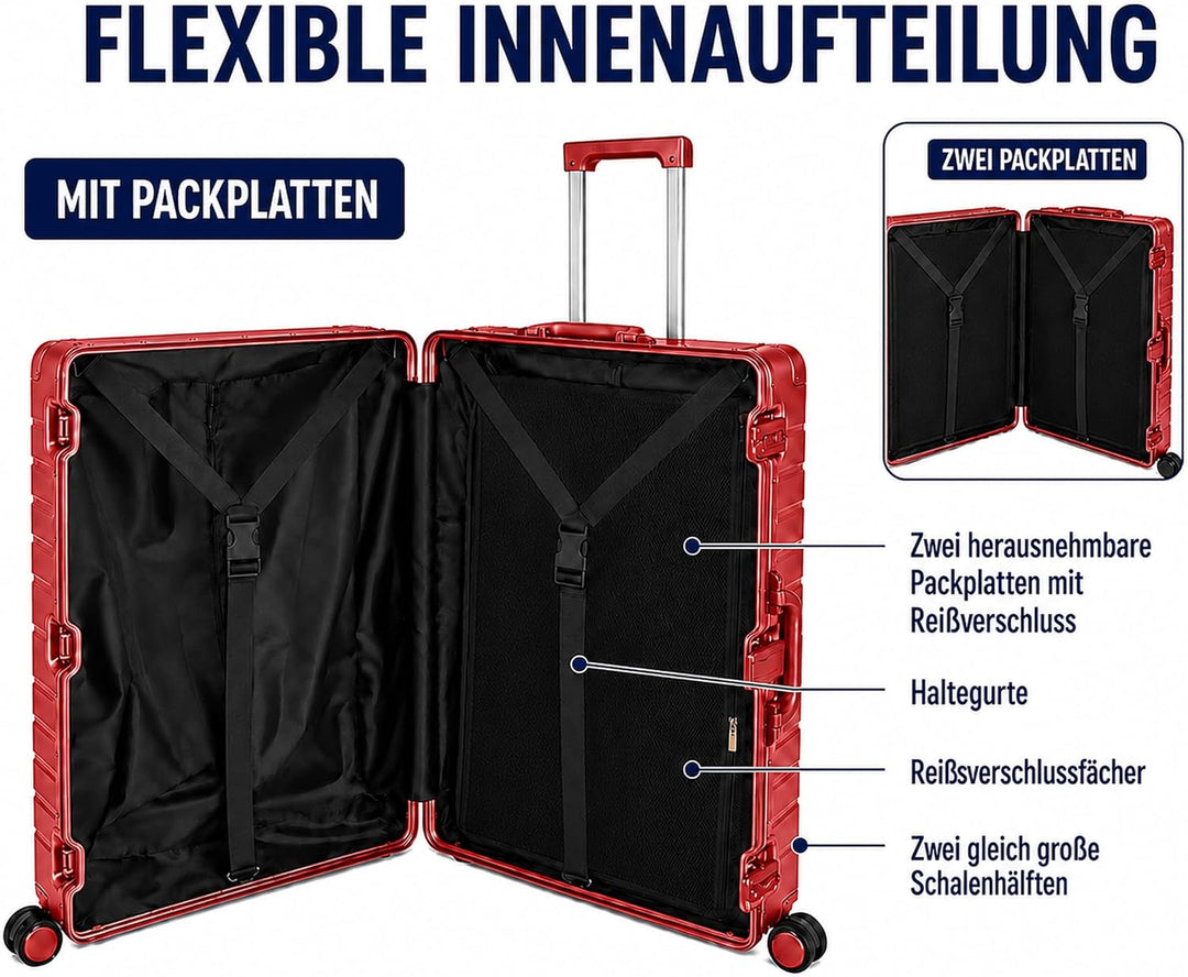 Travelhouse Oslo Aluminium Bordkoffer 55cm (39L) Hartschalenkoffer Handgepäckkoffer 2X TSA Zahlensch