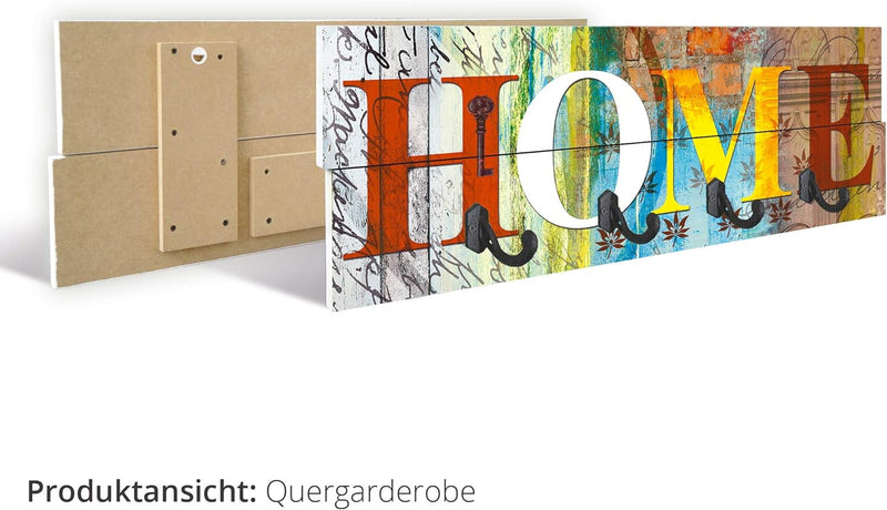 ARTLAND Wandgarderobe Holz mit 4 Haken 90x30 cm Design Quer Garderobe mit Motiv Abstrakt Design Mode