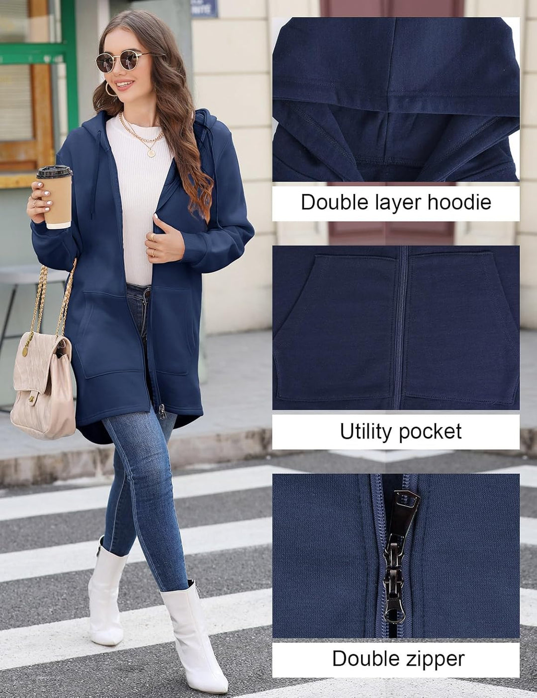 Tuopuda Damen Hoodie Jacke Oversize Reissverschluss Winterjacke Langarm Mantel Winter Warm Cardigan