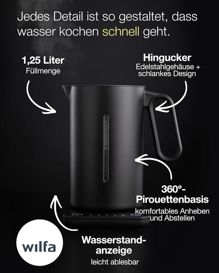 Wilfa SVART FORMAT Wasserkocher - mit einem Fassungsvermögen von 1,25 Liter, 2200 Watt, aussenliegen