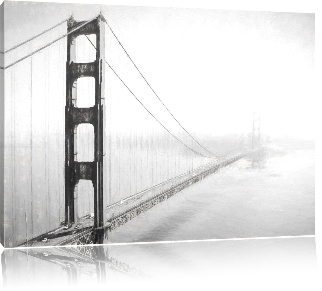 Pixxprint Golden Gate Bridge / 100x70cm Leinwandbild bespannt auf Holzrahmen/Wandbild Kunstdruck Dek