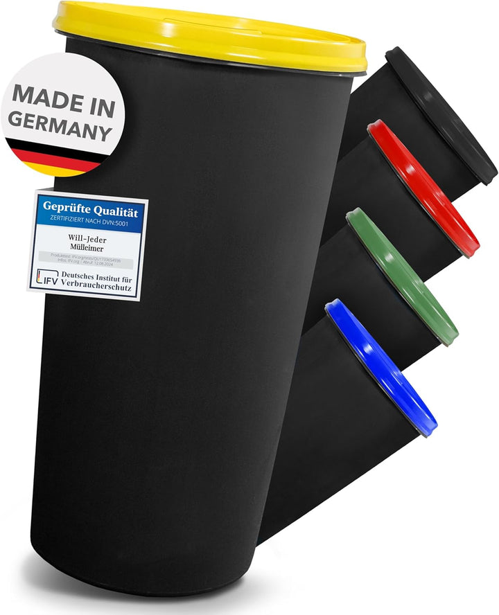Mülleimer 60l mit geruchsdichtem Deckel (Gelb), Gelber Sack Ständer, Made in Germany, Müllsackstände