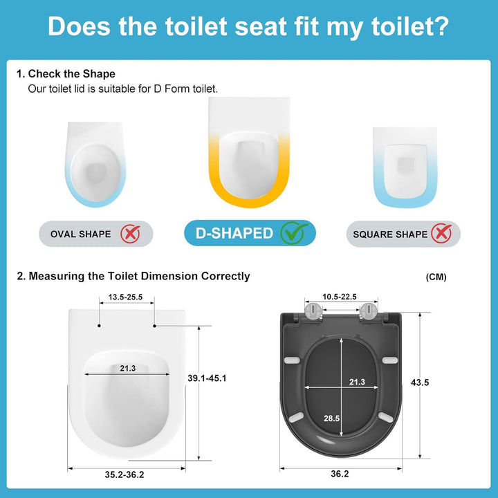 YEAUPE PRO WC Sitz D Form [KURZ], Grau | Toilettendeckel mit Absenkautomatik | Klodeckel, Klobrille