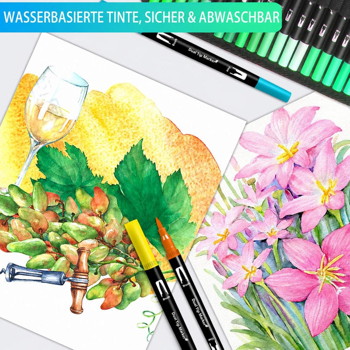 Efimeso 168 Farben Filzstifte Set, Pinselstifte Aquarell Filzstifte Kinder,Brush Pens für Künstler,Z